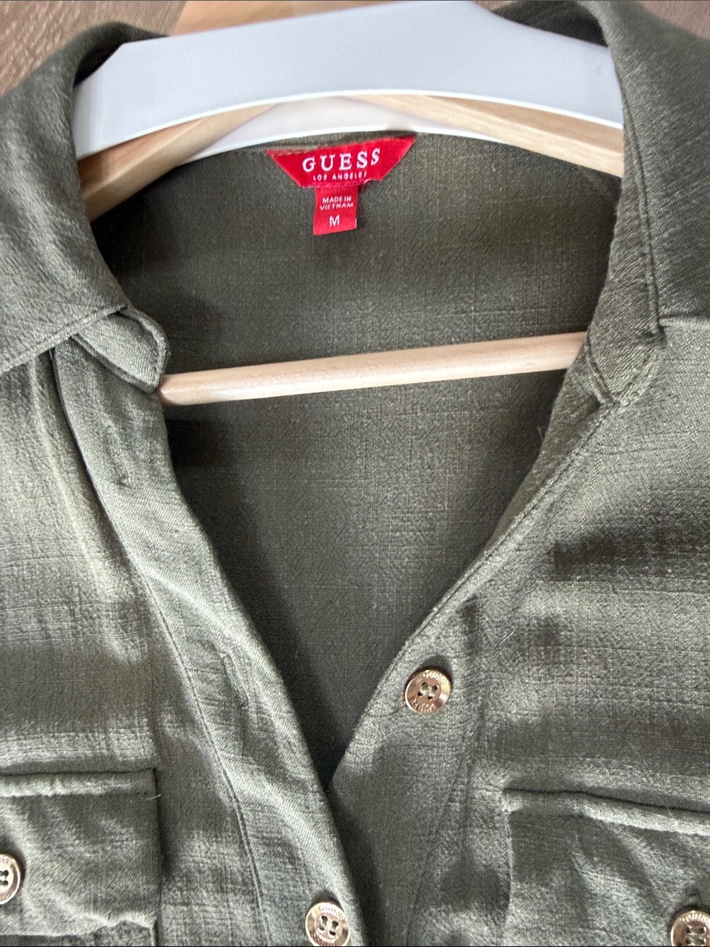 Guess Olive Utility Short-Sleeve Jumpsuit with Tie Belt. Only worn one time - Picture 3 of 4
